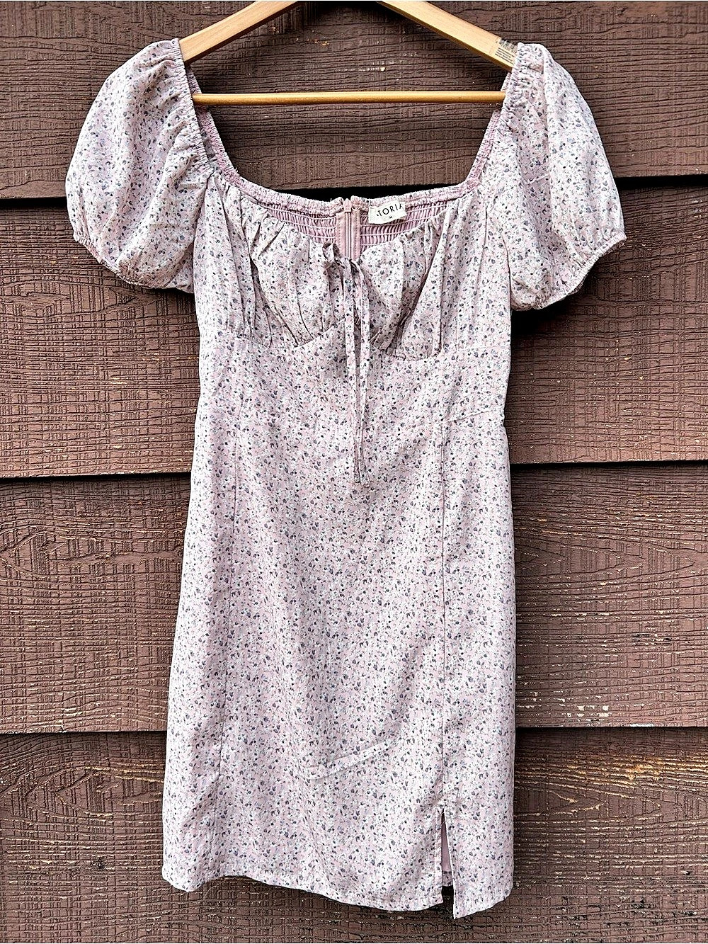 Storia Rouched Puff Sleeve Floral Mini Dress Lavender Medium